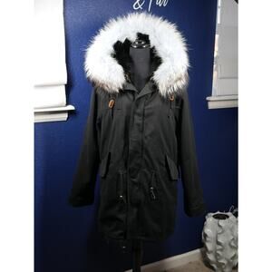 Gorgeous Mr. & Mrs. Italy Fox fur Parka Fur Coat Jacket Blue black silver